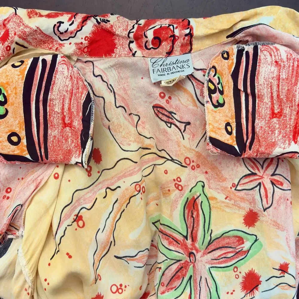 Vtg 80s Abstract Floral Blouse Sequin Beaded Size 2X Retro Oversized Beachy Glam - Picture 12 of 13